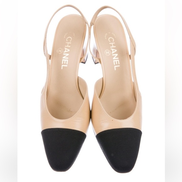 CHANEL Slingback Goatskin & Grosgrain Beige + Black - Picture 3 of 6
